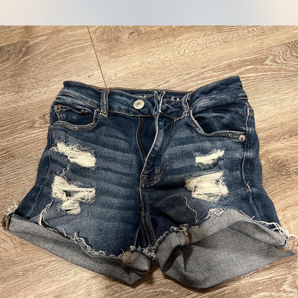 American Eagle Outfitters Blue Distressed Jean Shorts